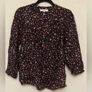 Frame Denim Black and Pink Floral Blouse